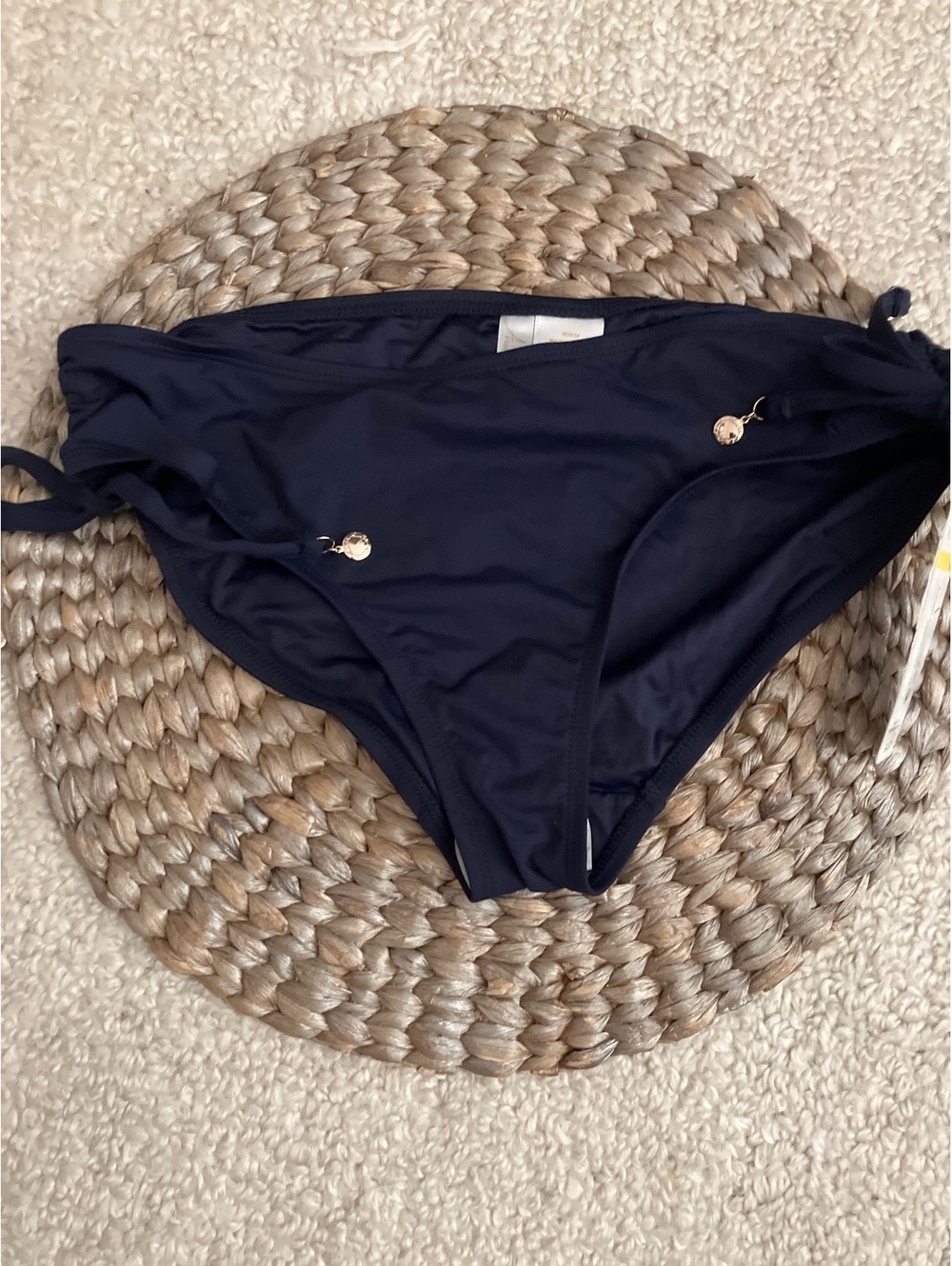 NWT Anne Cole Navy Bikini Bottoms Size M with Side Tie Detail